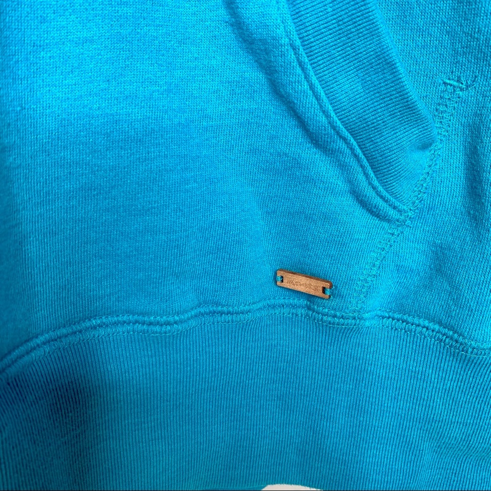 Roots | Short Sleeve V Neck Hooded Blue Sweatshirt with Front Pocket - Picture 2 of 7